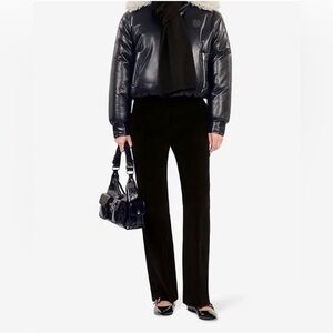 $715 NWT The Kooples Black Faux Leather Jacket with Cream Shearling Collar